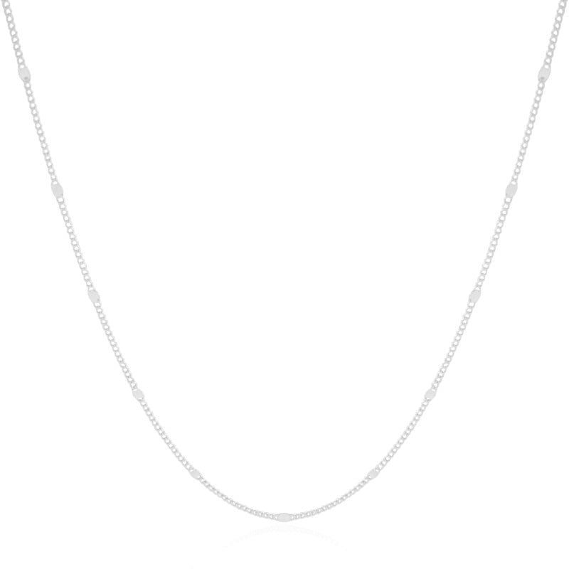 Gargantilha Longa Plaquinhas 2 mm Ródio Branco