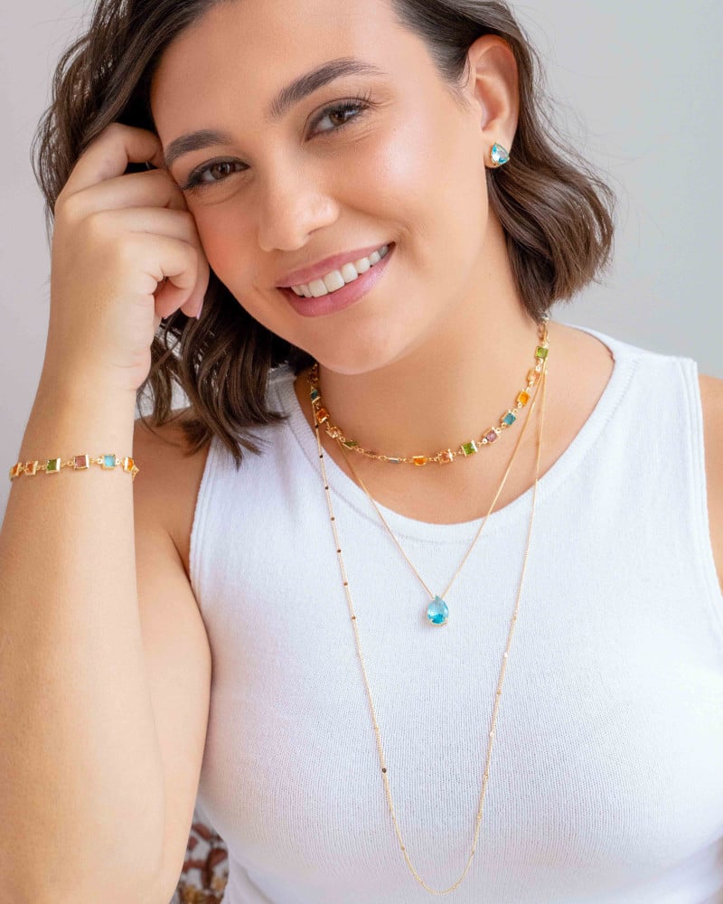 Choker Pontos de Luz Quadrados Coloridos Banhado a Ouro 18K