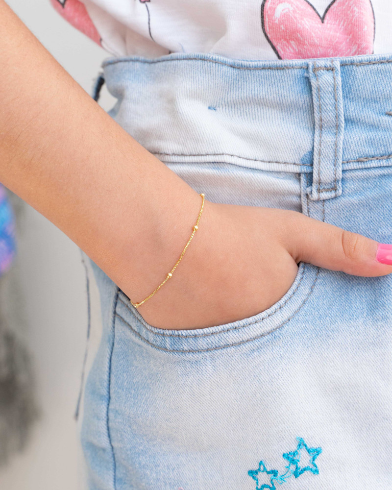 Pulseira Infantil Veneziana Bolinhas Banhado a Ouro 18K