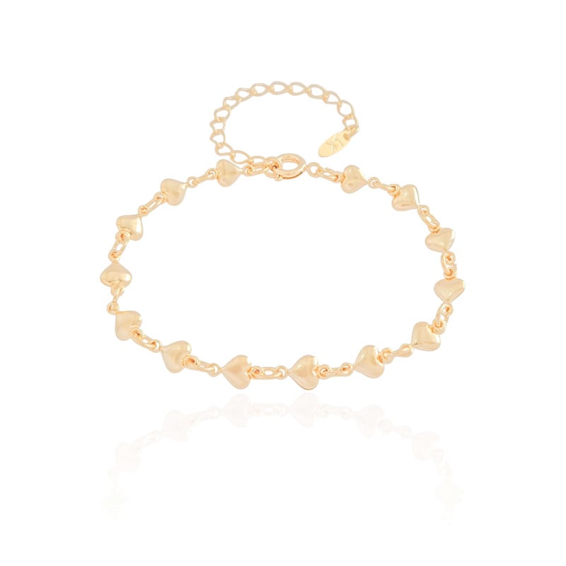 Pulseira Infantil Corações Lisos Banhado a Ouro 18K