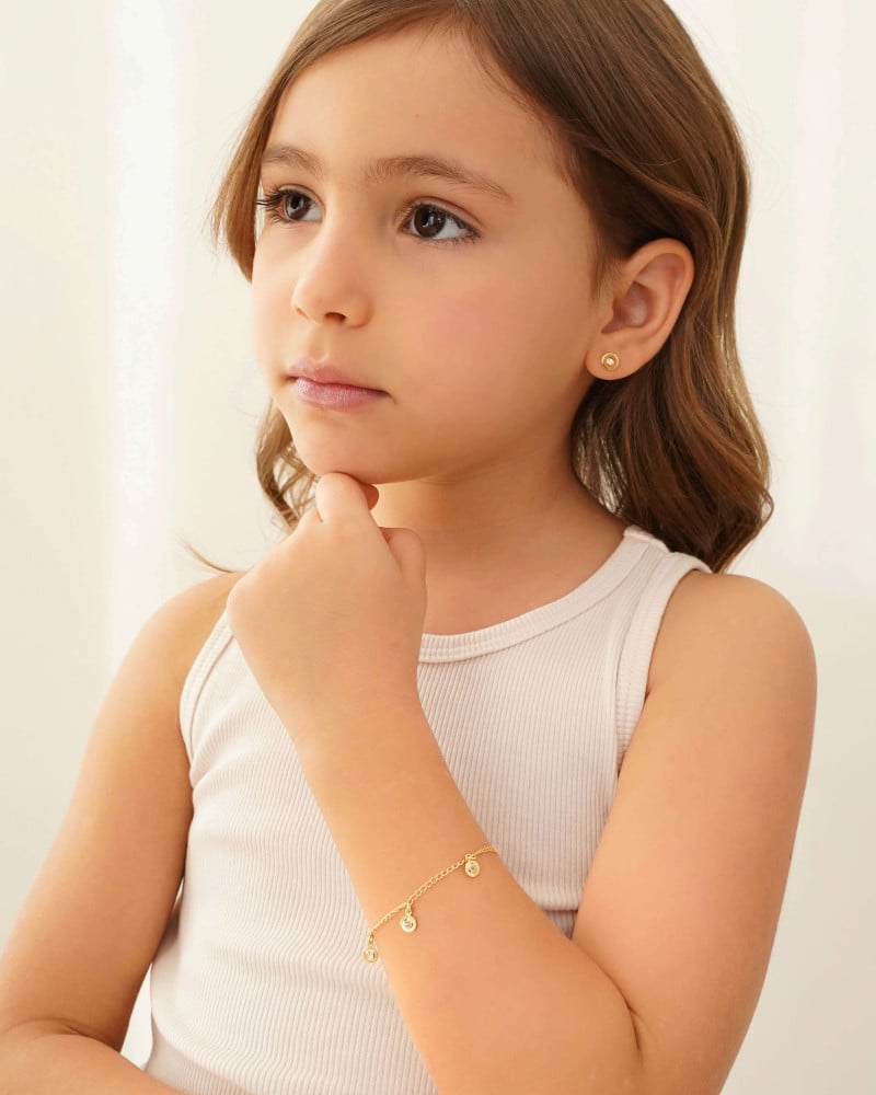 Pulseira Infantil Elos com Plaquinha Ponto de Luz Cristal Banhado a Ouro 18K