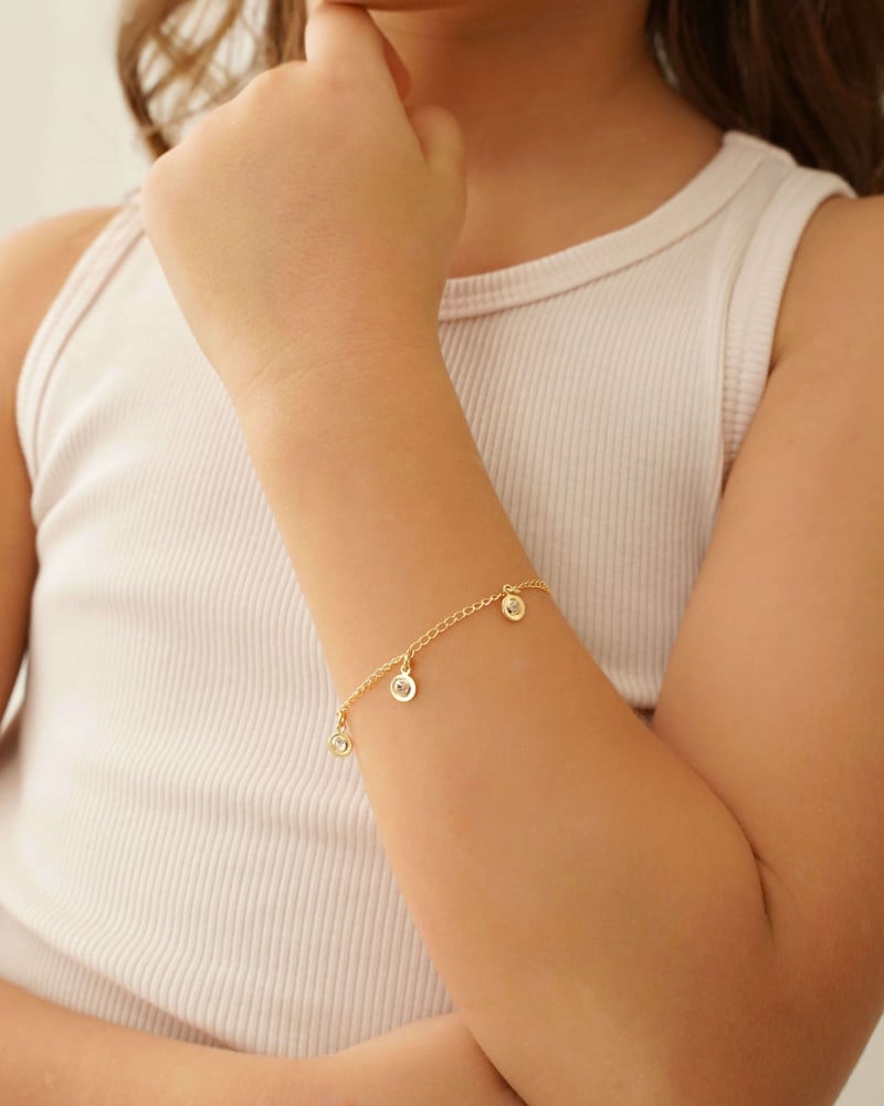 Pulseira Infantil Elos com Plaquinha Ponto de Luz Cristal Banhado a Ouro 18K