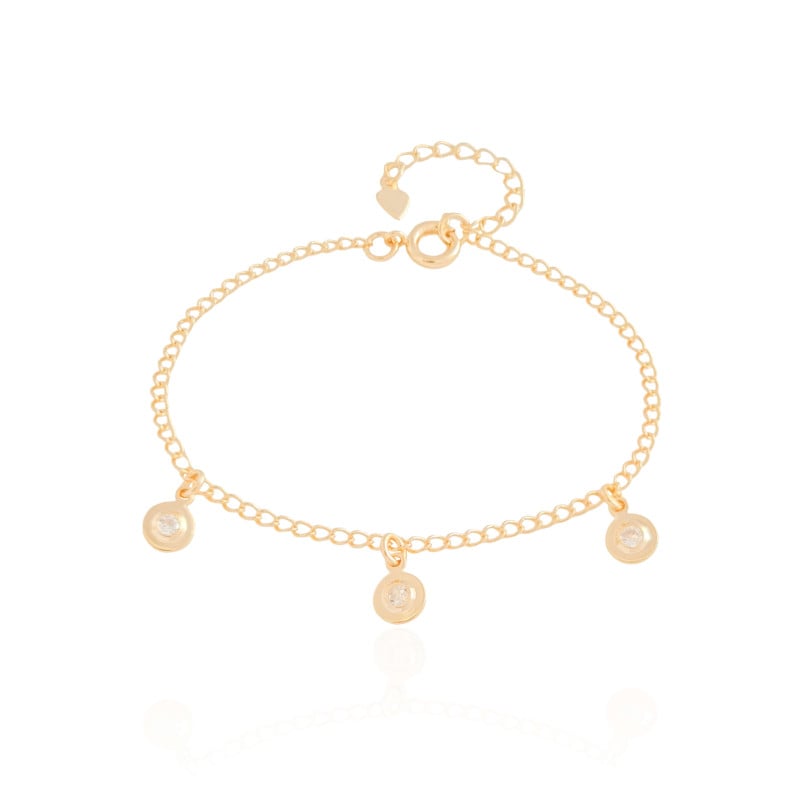 Pulseira Infantil Elos com Plaquinha Ponto de Luz Cristal Banhado a Ouro 18K