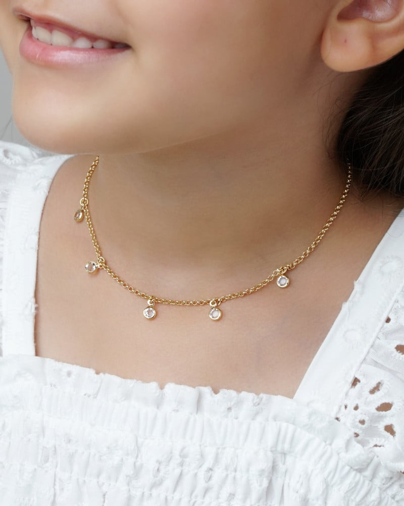 Gargantilha Infantil Pontos de Luz Cristal Banhado a Ouro 18K