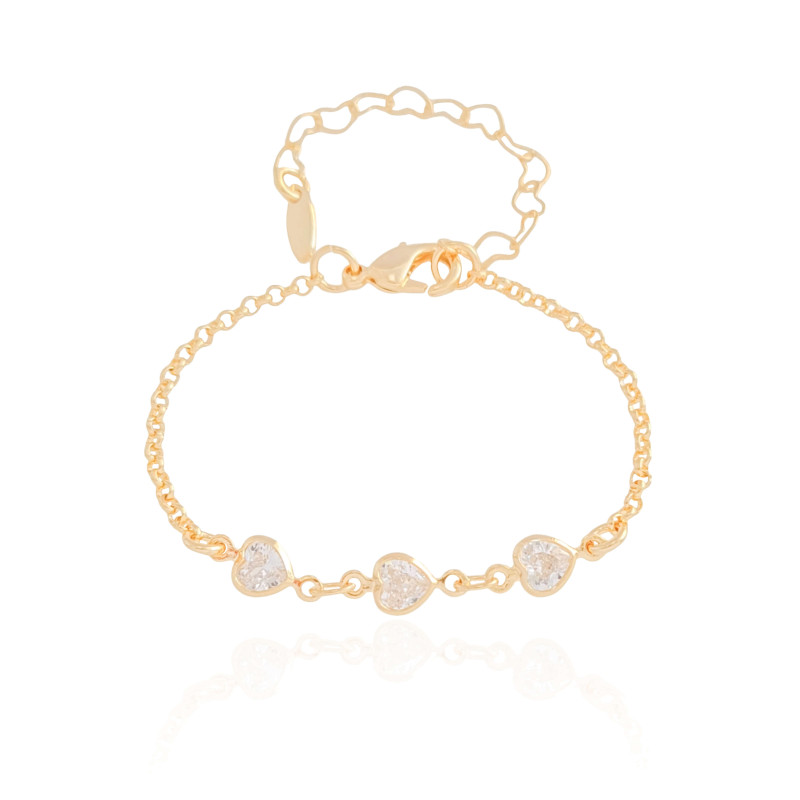 Pulseira Infantil Corações Cristal Banhado a Ouro 18K