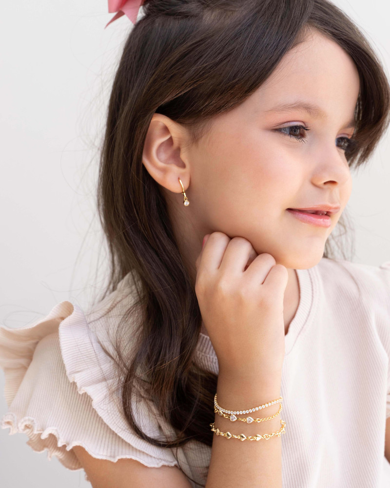 Pulseira Infantil Corações Cristal Banhado a Ouro 18K