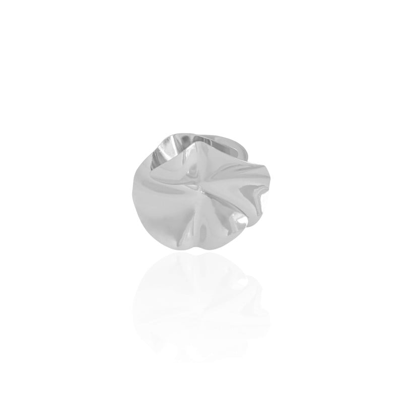 Anel Ajustável Flor Orgânica Tamanho G Ródio Branco