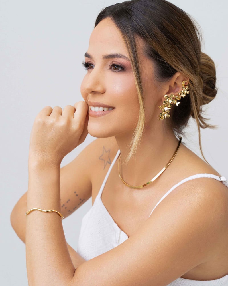 Ear Cuff Flores e Borboletas Banhado a Ouro 18K