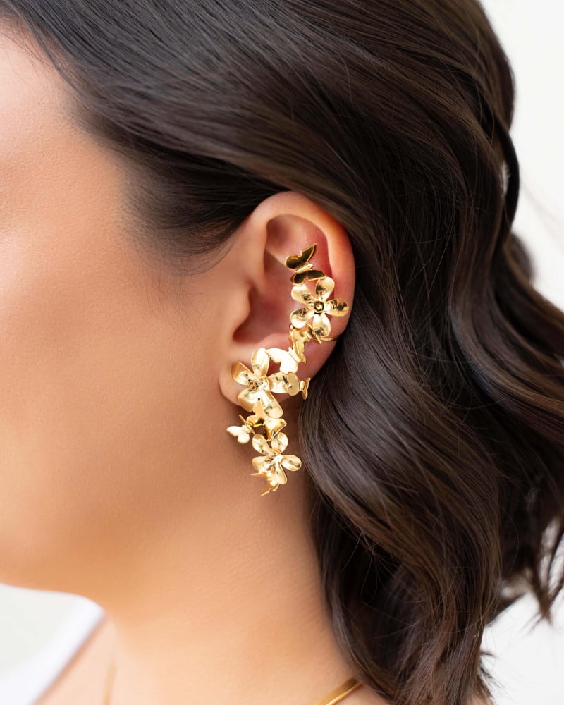 Ear Cuff Flores e Borboletas Banhado a Ouro 18K