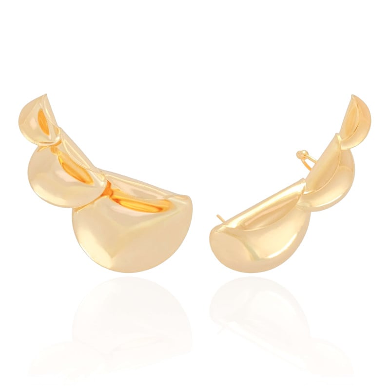 Ear Cuff Redondo Liso Detalhado Banhado a Ouro 18K