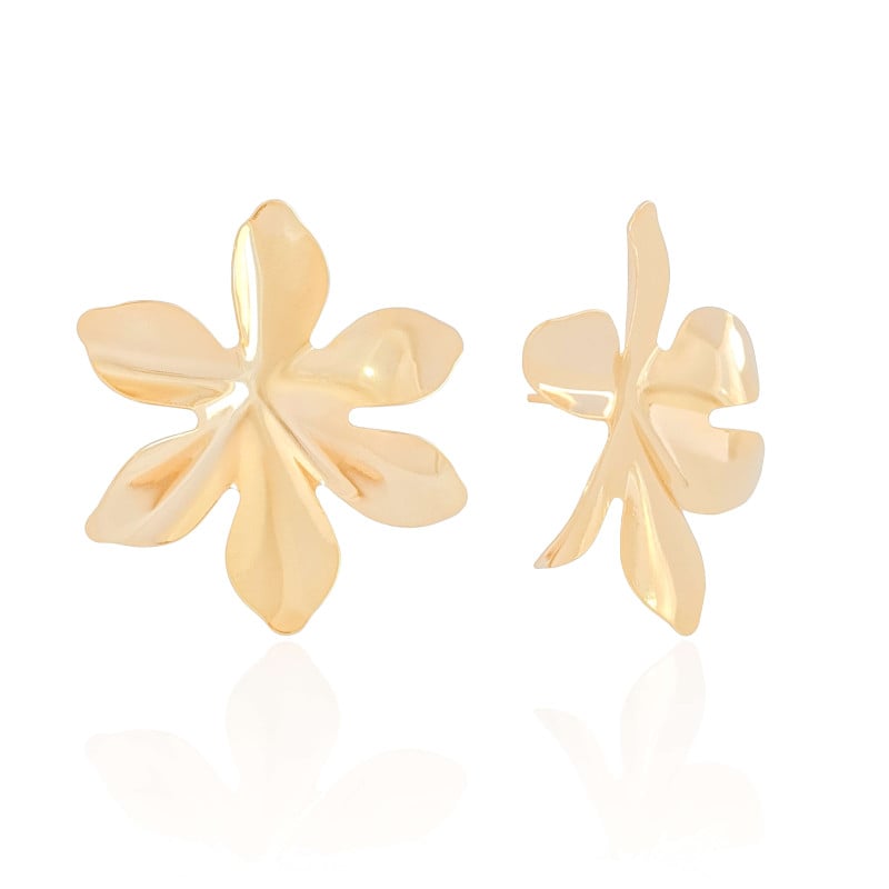 Brinco Flor Lisa Banhado a Ouro 18K