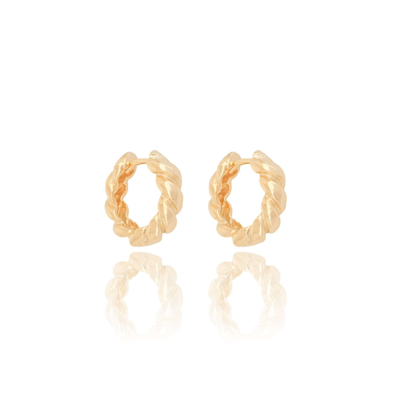 Brinco Argola Oval Fios Torcidos 1.6 cm Banhado a Ouro 18K
