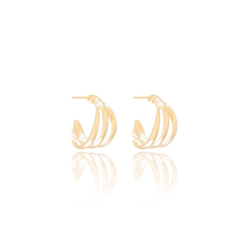 Brinco Argola Três Filetes Lisos 1.3 cm Banhado a Ouro 18K