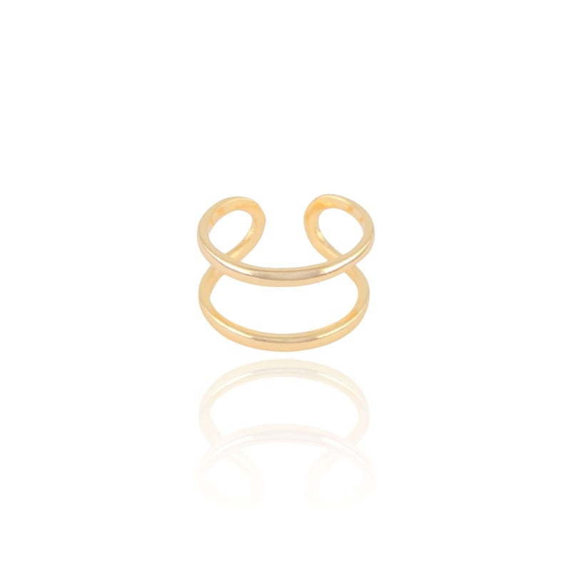 Anel Ajustável Dois Filetes Lisos Tamanho P Banhado a Ouro 18K