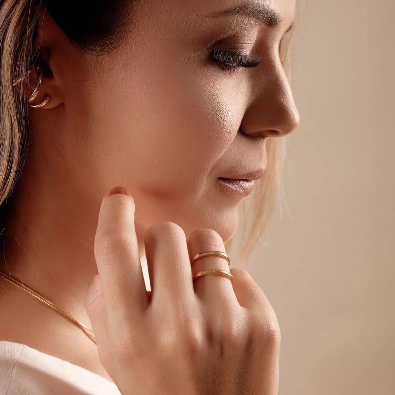 Anel Ajustável Dois Filetes Lisos Tamanho P Banhado a Ouro 18K