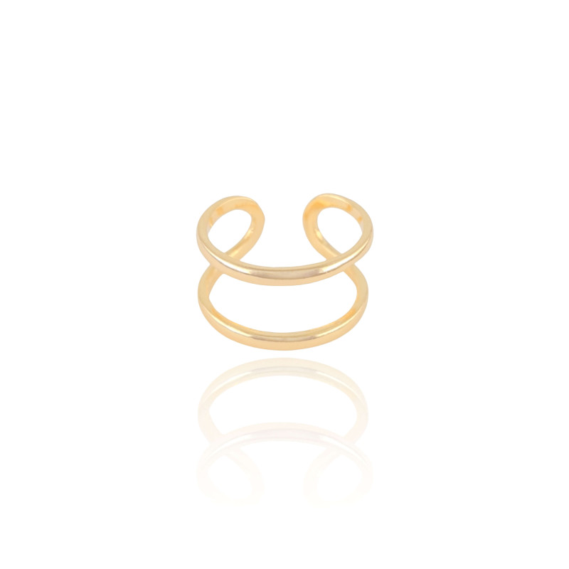 Anel Ajustável Dois Filetes Lisos Tamanho P Banhado a Ouro 18K