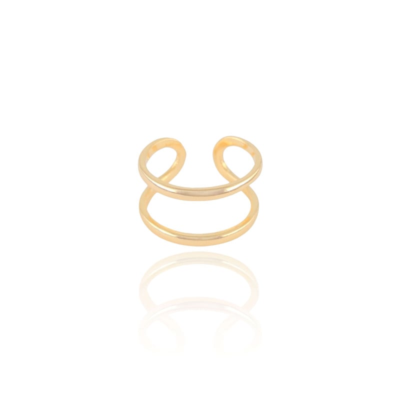 Anel Ajustável Dois Filetes Lisos Tamanho M Banhado a Ouro 18K