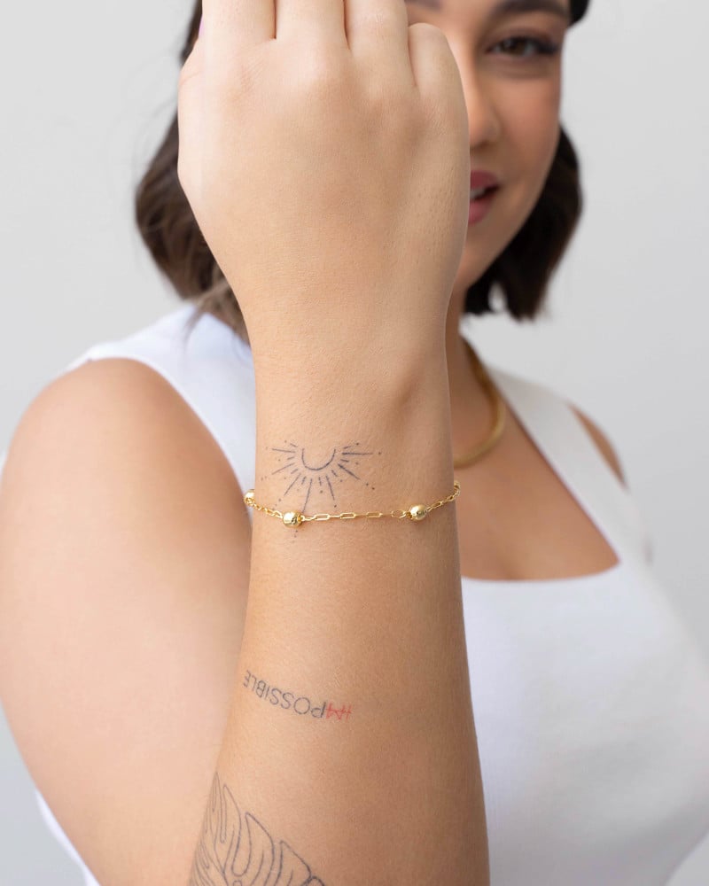 Pulseira Elos com Esferas Banhado a Ouro 18K