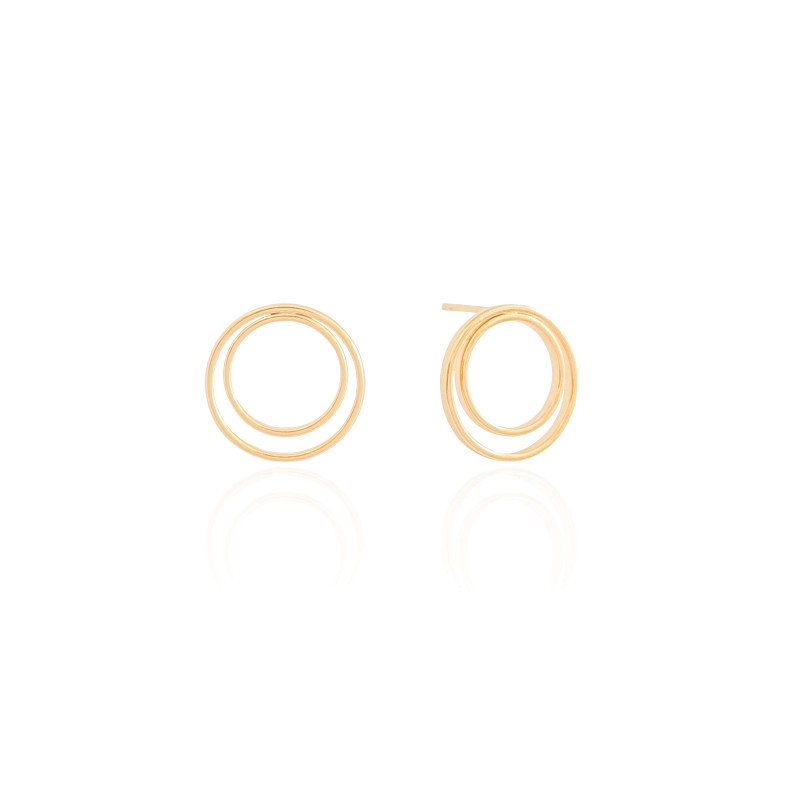 Brinco Argola Frontal Dois Filetes Lisos 1.4 cm Banhado a Ouro 18K
