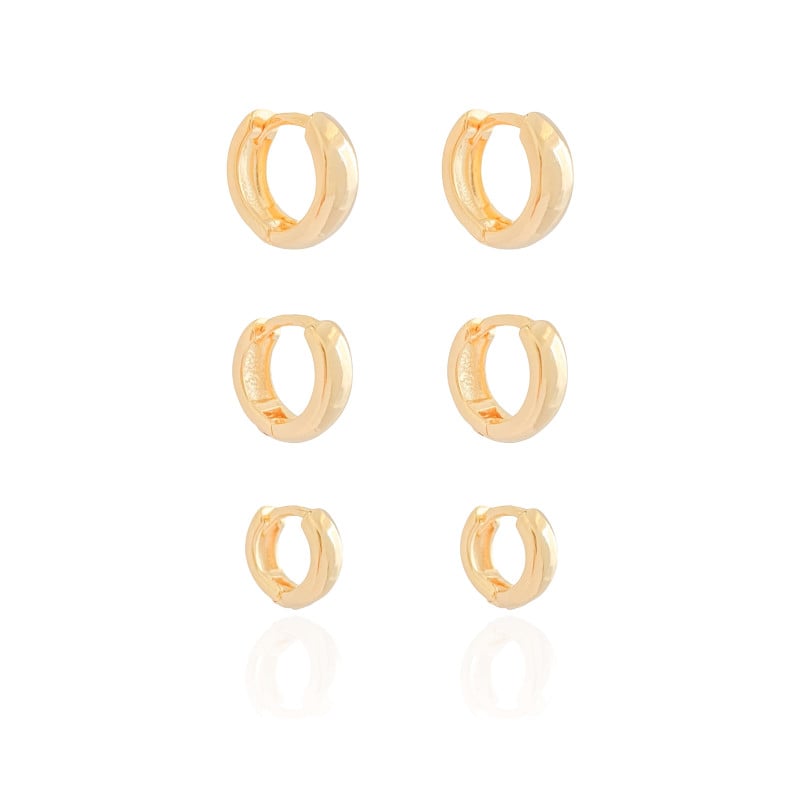 Trio de Argolas Lisas Banhado a Ouro 18K