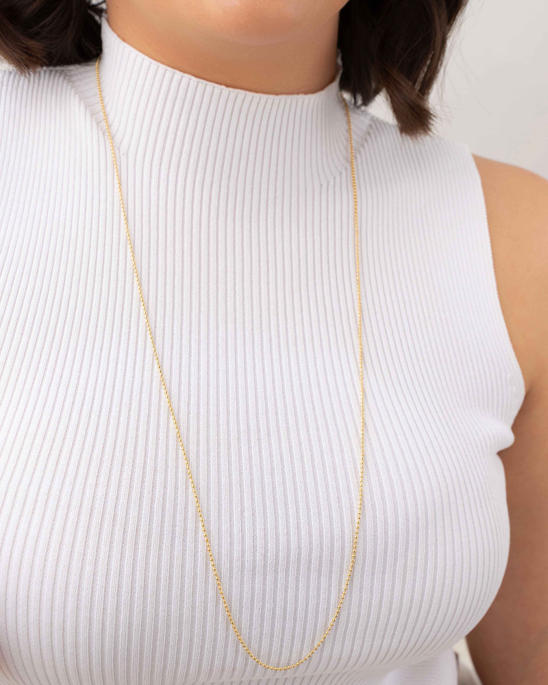 Gargantilha Longa Bolinhas 1.5 mm Banhado a Ouro 18K