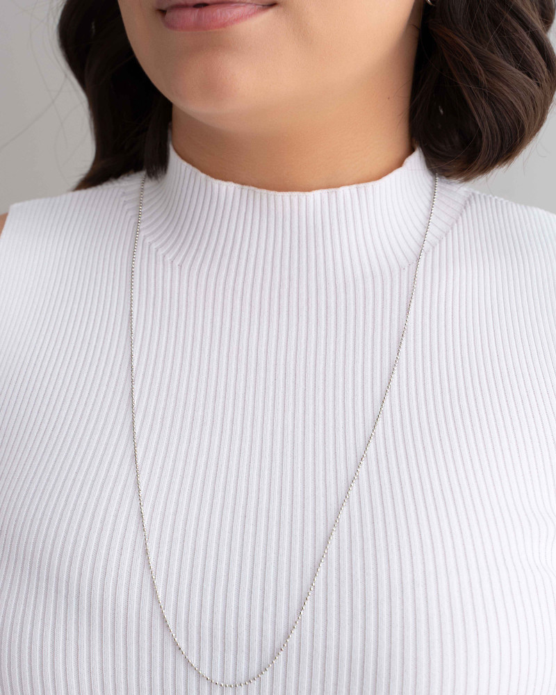 Gargantilha Longa Bolinhas 1.5 mm Ródio Branco