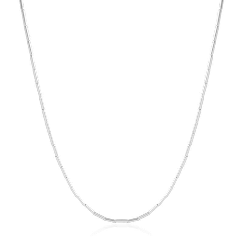 Gargantilha Longa Canutilhos 2 mm Ródio Branco