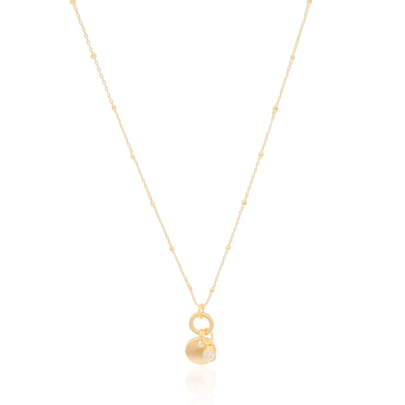 Gargantilha Detalhes Pingente Redondo Ponto de Luz Banhado a Ouro 18K