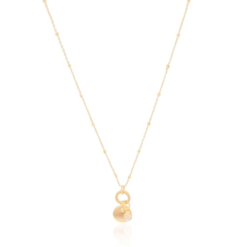Gargantilha Detalhes Pingente Redondo Ponto de Luz Banhado a Ouro 18K