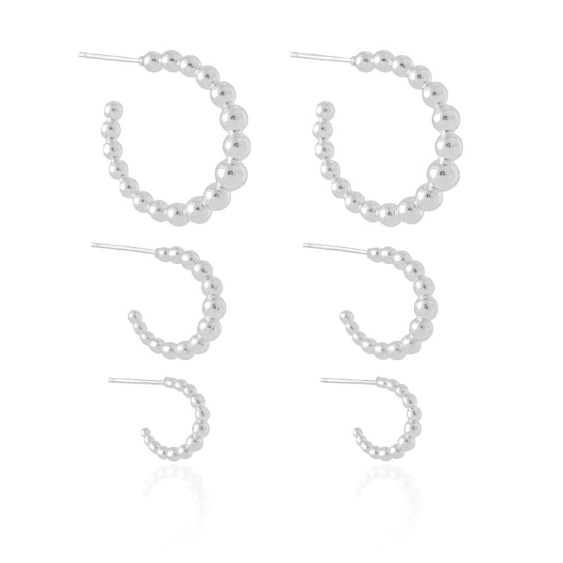 Trio Meia Argola Bolinhas Ródio Branco