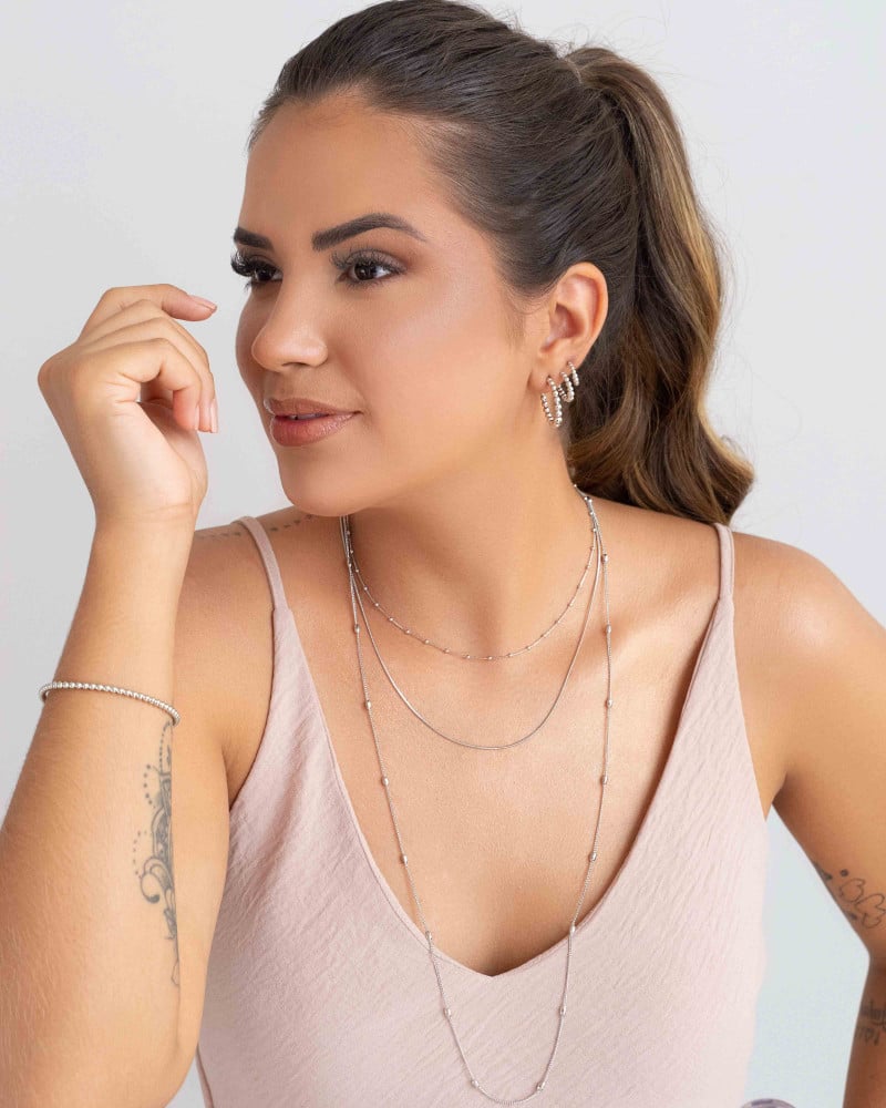 Trio Meia Argola Bolinhas Ródio Branco