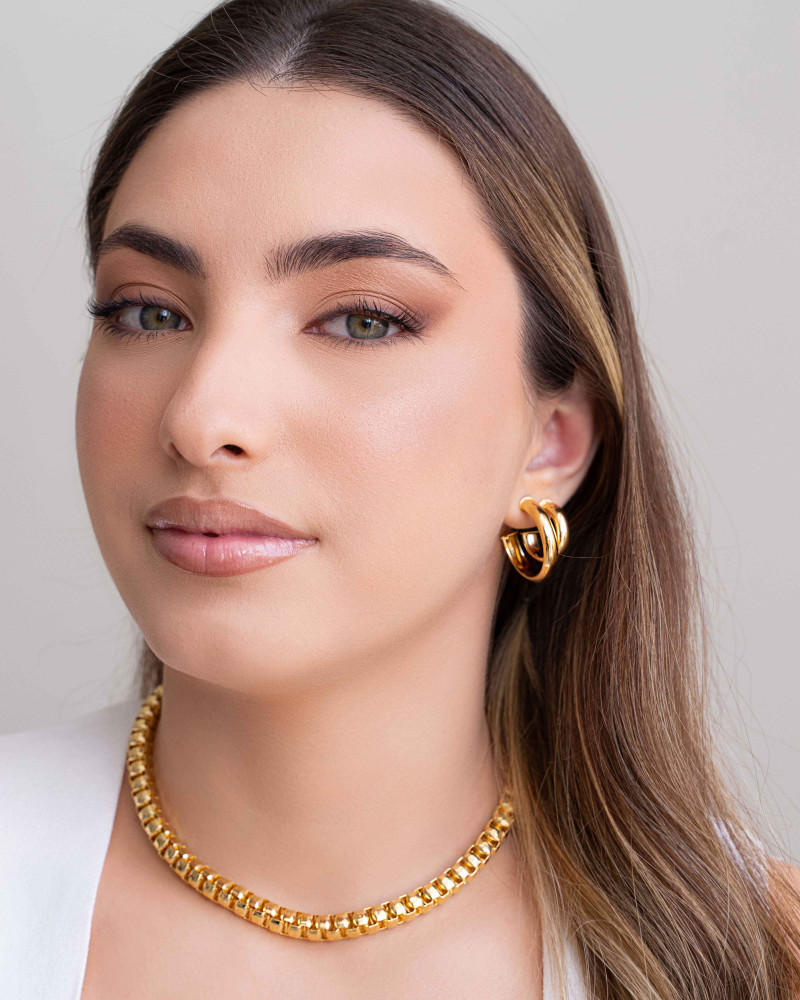 Brinco Argola Abaulada Lisa 2.7 cm Banhado a Ouro 18K