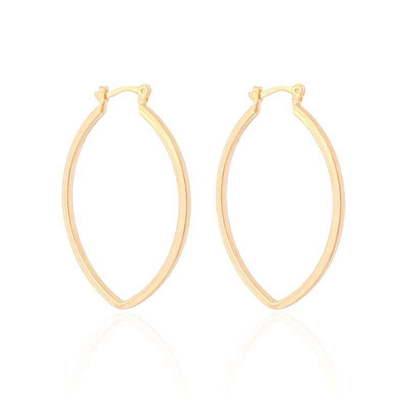 Brinco Argola Fecho Italiano Reta Elíptico Lisa 4.4cm Banhado a Ouro 18K