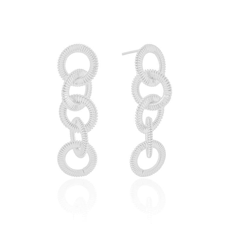 Brinco Círculos Esteira 4 cm Ródio Branco