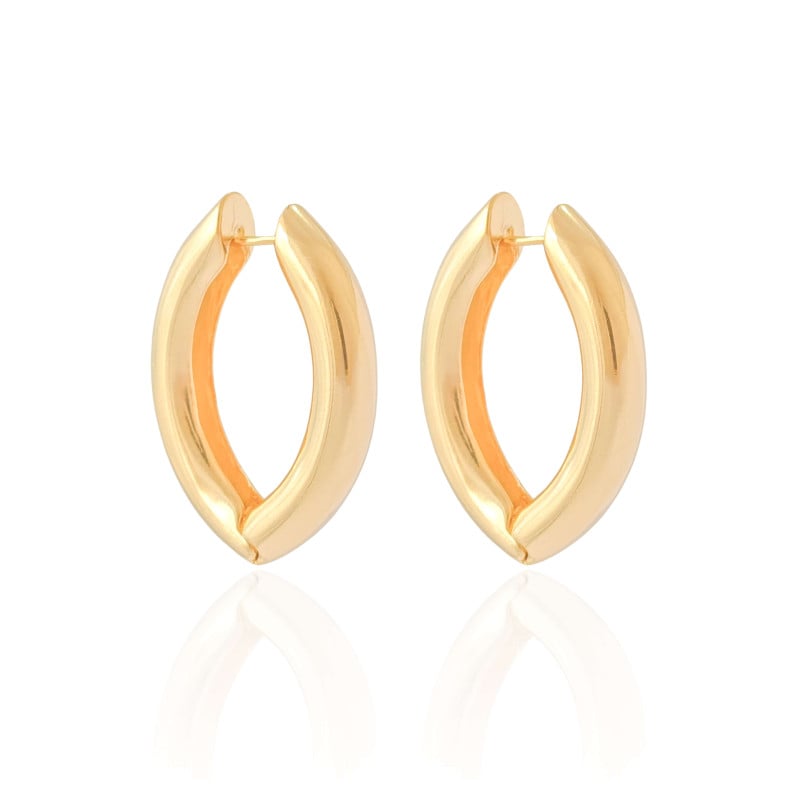 Brinco Argola Tubo Oval Lisa 3.4 cm Banhado a Ouro 18K