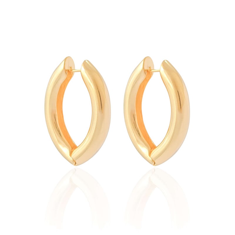 Brinco Argola Tubo Oval Lisa 3.4 cm Banhado a Ouro 18K