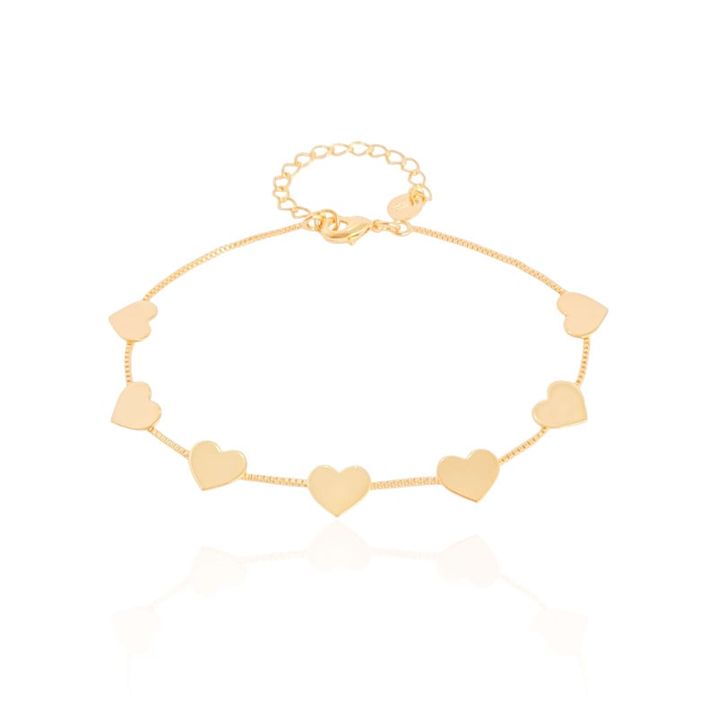 Pulseira Corações Lisos Banhado a Ouro 18K