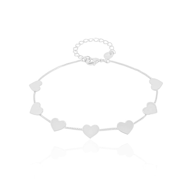 Pulseira Corações Lisos Ródio Branco