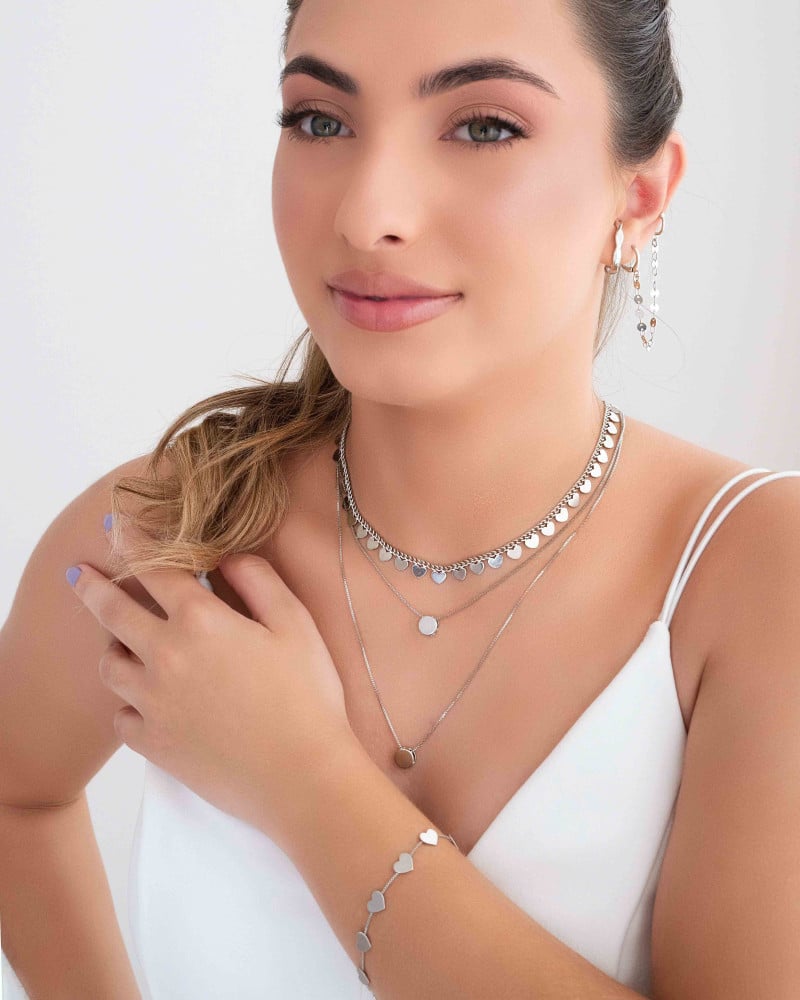 Pulseira Corações Lisos Ródio Branco