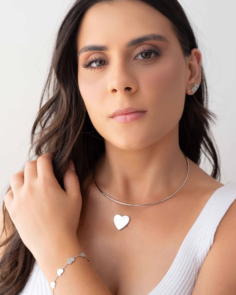 Pulseira Corações Lisos Ródio Branco