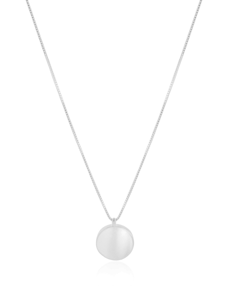 Gargantilha Veneziana com Pingente Redondo Liso Ródio Branco - 45 cm