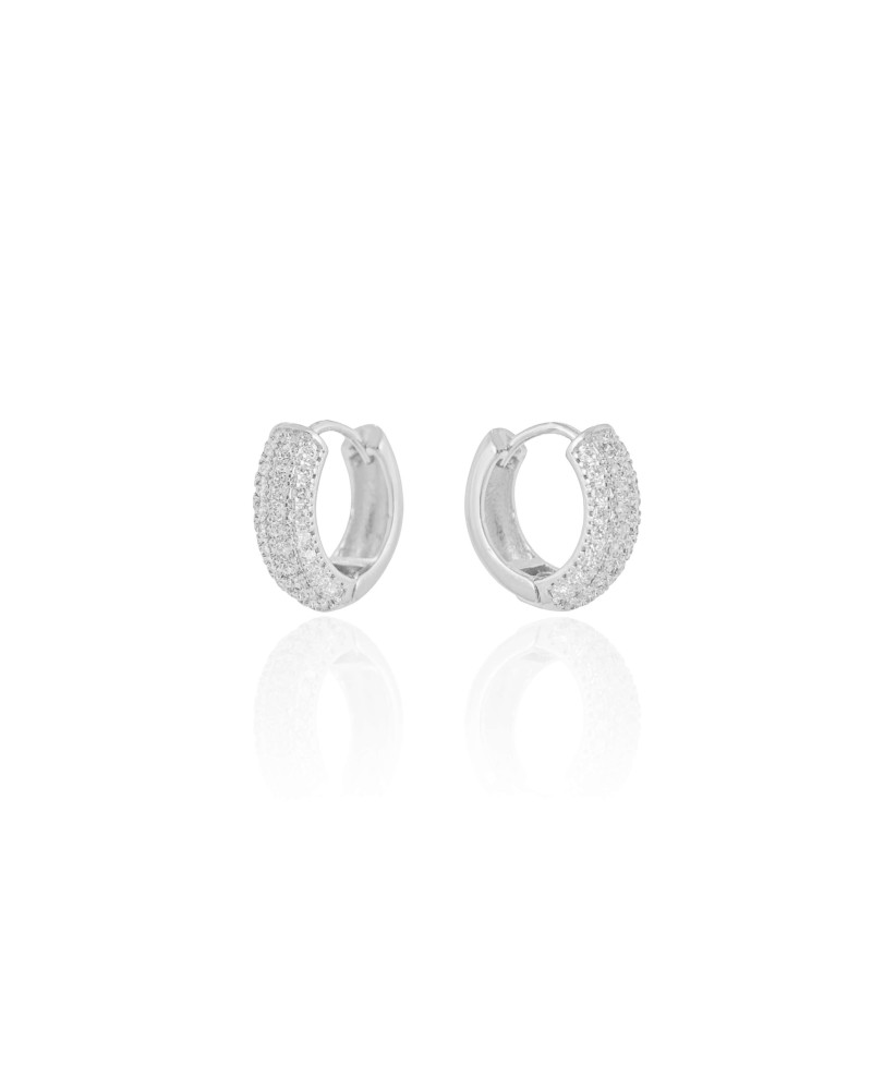 Brinco Argola Cravejado Cristal 1.6 cm Ródio Branco