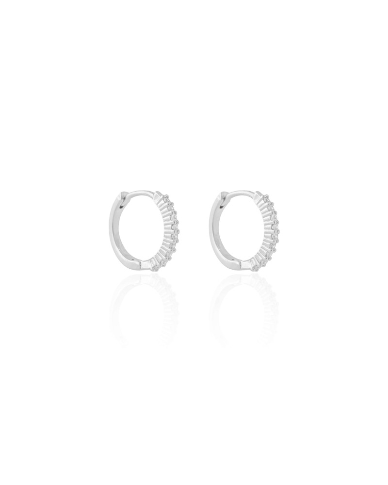 Brinco Argola Cravejado Cristal 1.5 cm Ródio Branco