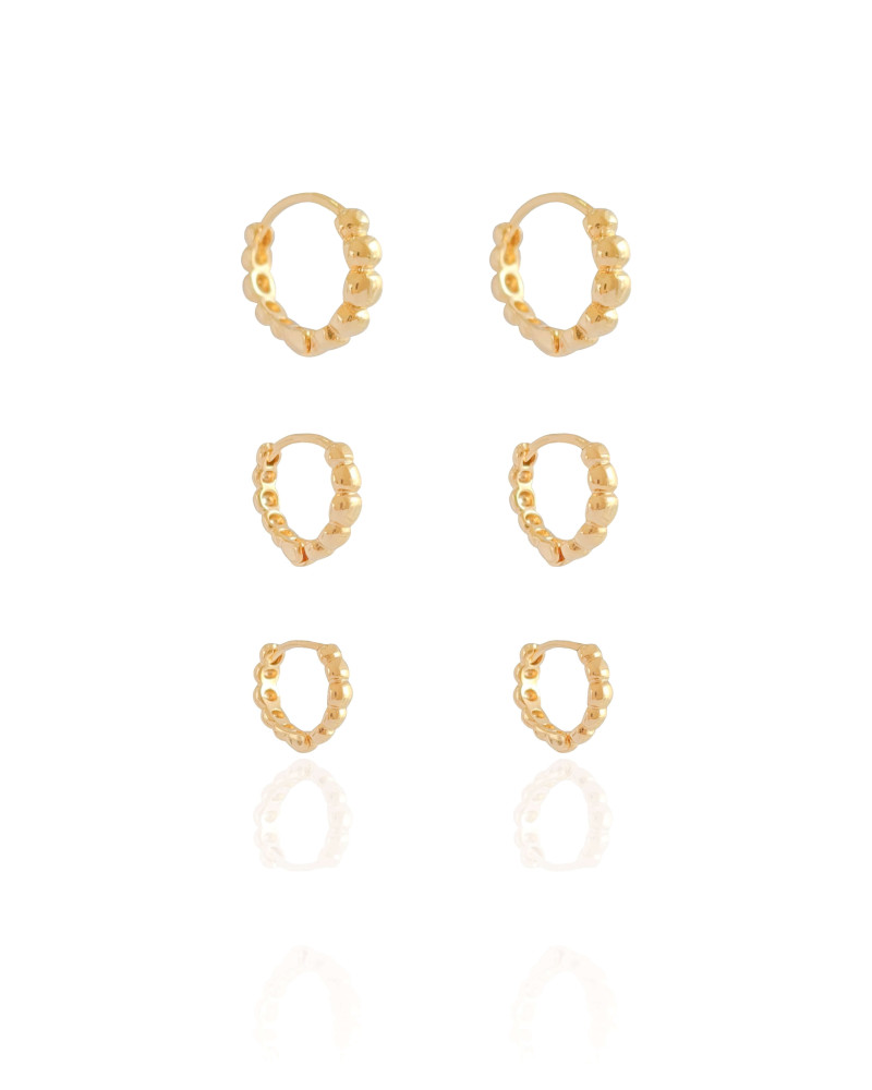 Trio de Argolas Bolinhas Banhado a Ouro 18K