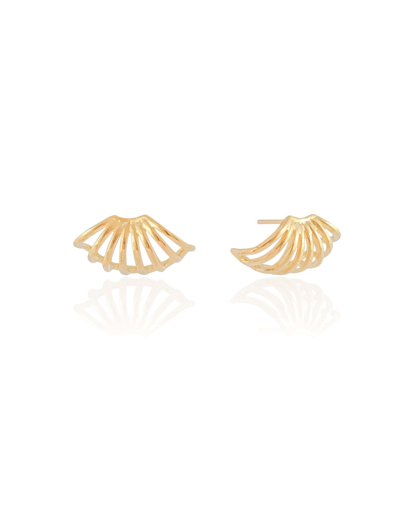 Brinco Meia Argola Filetes com Detalhes 1.2 cm Banhado a Ouro 18K