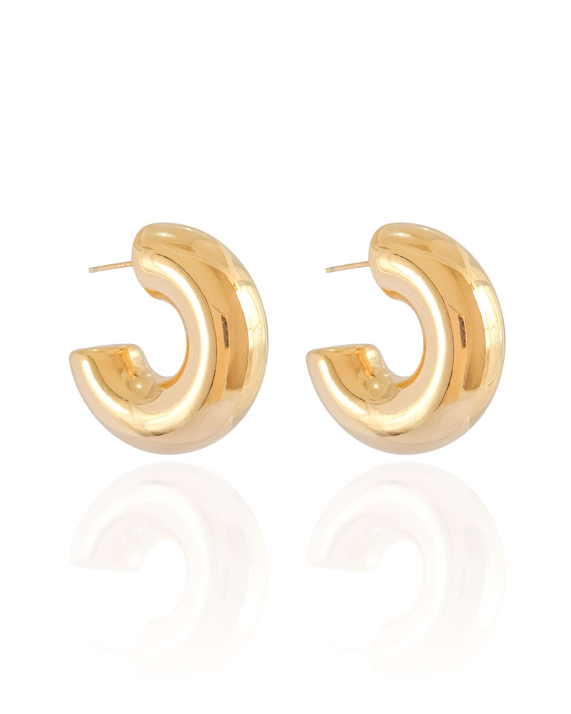 Brinco Argola Tubo Liso 3.0 cm Banhado a Ouro 18K