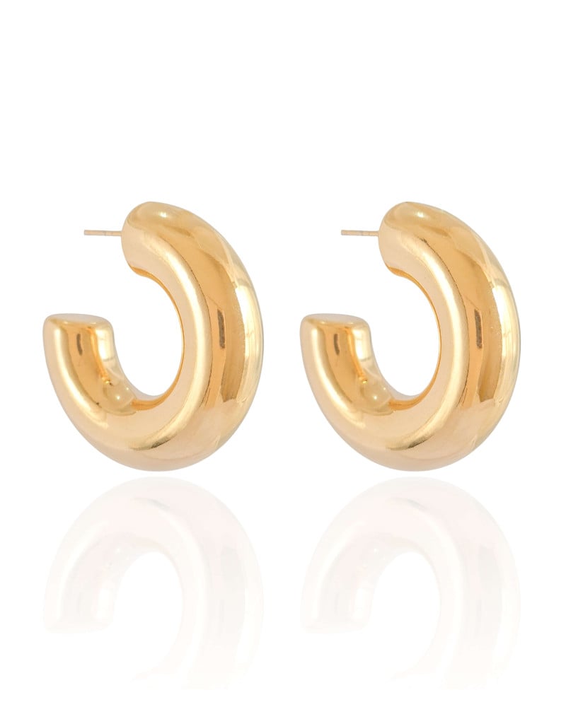 Brinco Argola Tubo Liso 3.5 cm Banhado a Ouro 18K