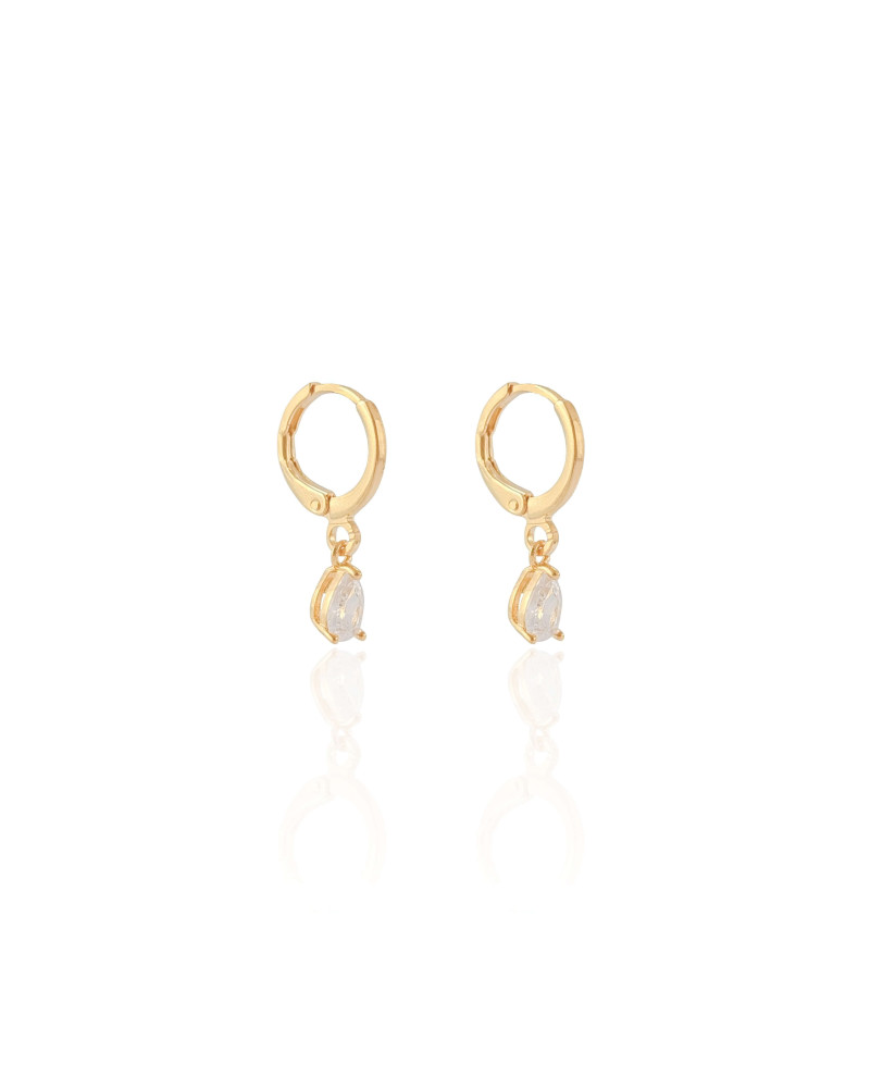 Brinco Argola Click Gota Cristal 2.1 cm  Banhado a Ouro 18K