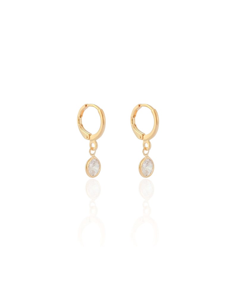 Brinco Argola Click Ponto de Luz Cristal 2.3 cm Banhado a Ouro 18K