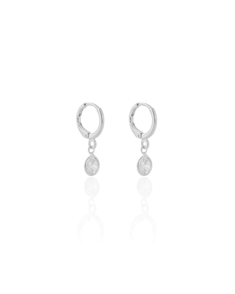 Brinco Argola Click Ponto de Luz Cristal 2.3 cm Ródio Branco